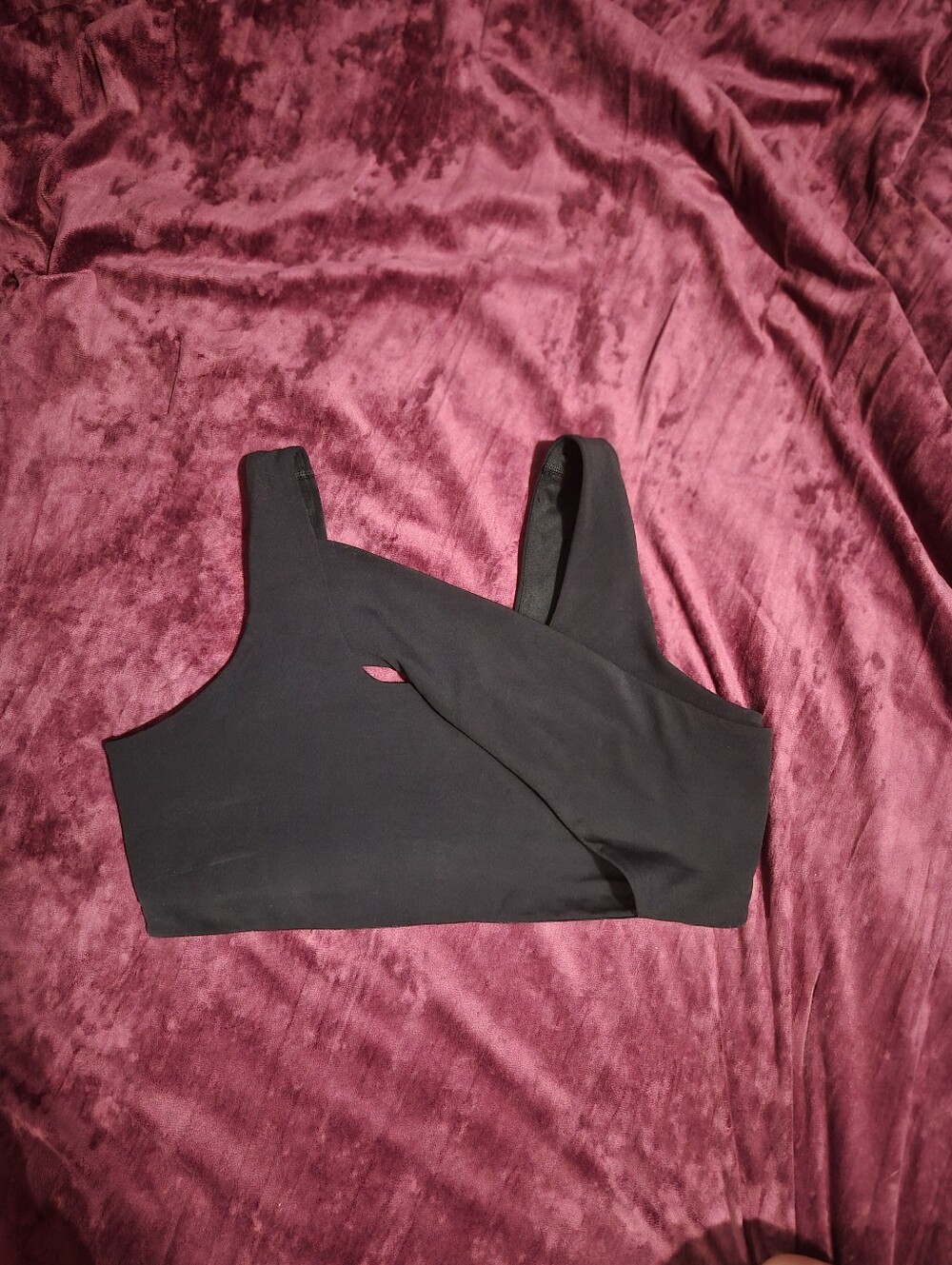 Black Asymmetric Sports Crop Top - Women